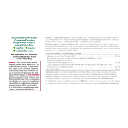 Directions, ingredients, warnings for Jamieson Cold Fighter Chewable Tablets (30 tablets)