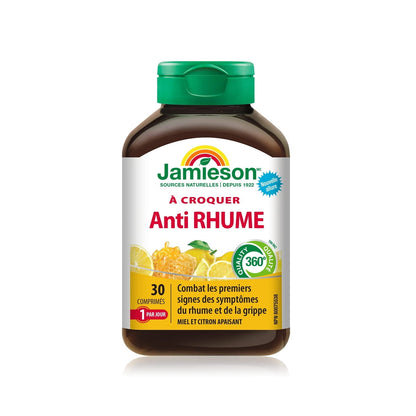 Product label for Jamieson Cold Fighter Chewable Tablets (30 tablets) in French