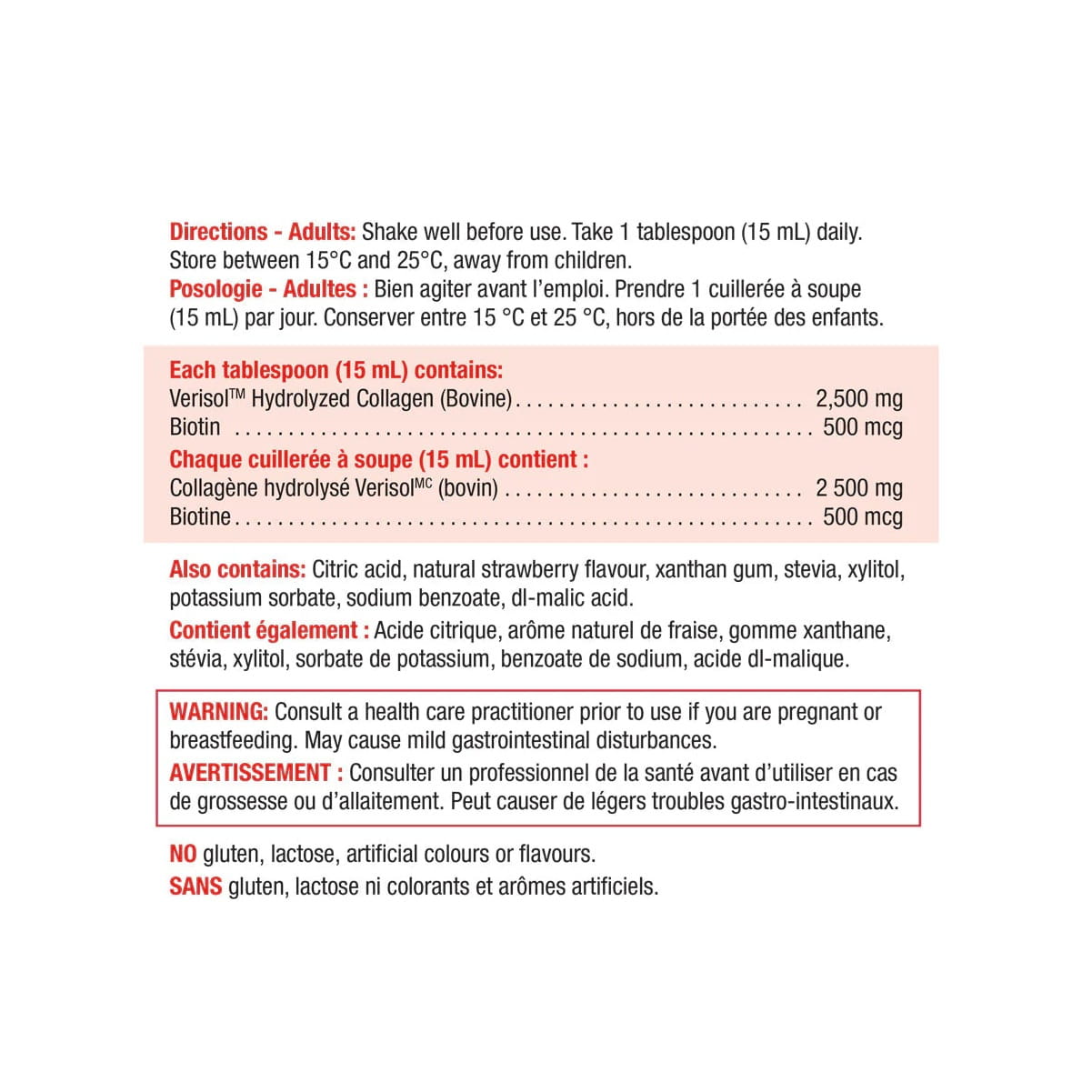Directions, ingredients, warnings for Jamieson Collagen Liquid (420 mL)