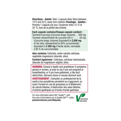 Directions, ingredients warnings for Jamieson Curcumin Turmeric (60 capsules)