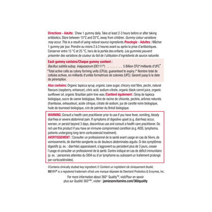 Direction, ingredients, warnings for Jamieson Extra Strength Probiotic Gummies with Prebiotics (30 gummies)