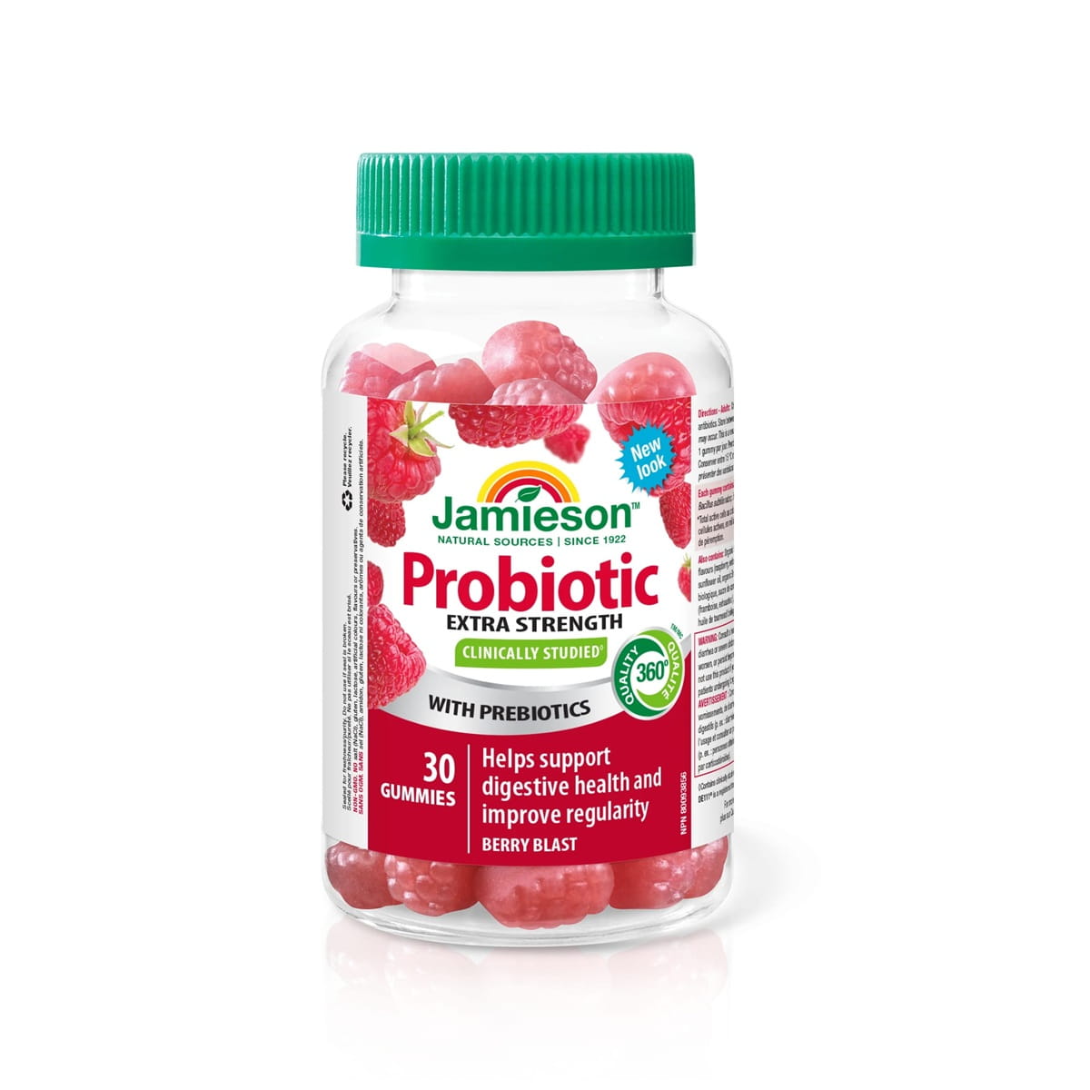 Product label for Jamieson Extra Strength Probiotic Gummies with Prebiotics (30 gummies) EN