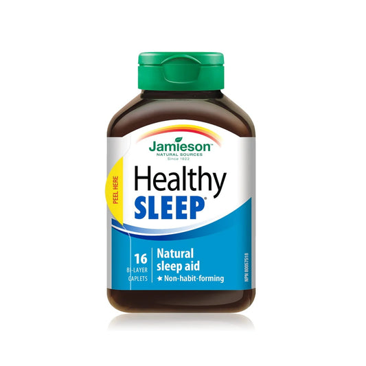 Product label for Jamieson Healthy Sleep (16 caplets) EN