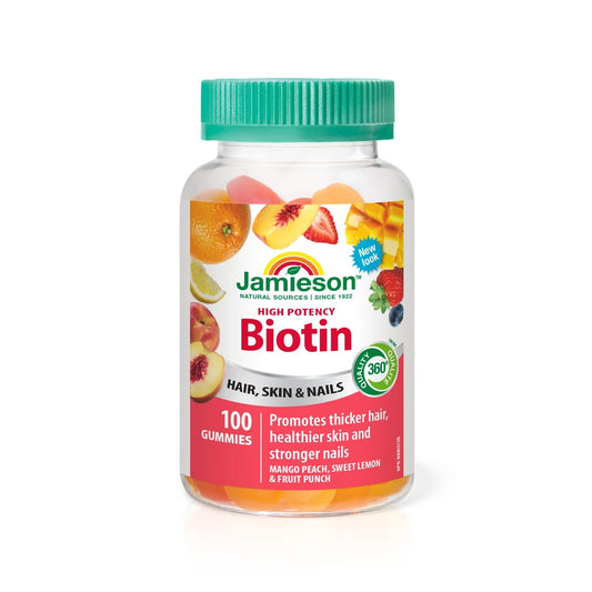 Product label for Jamieson High Potency Biotin Gummies (100 gummies) EN