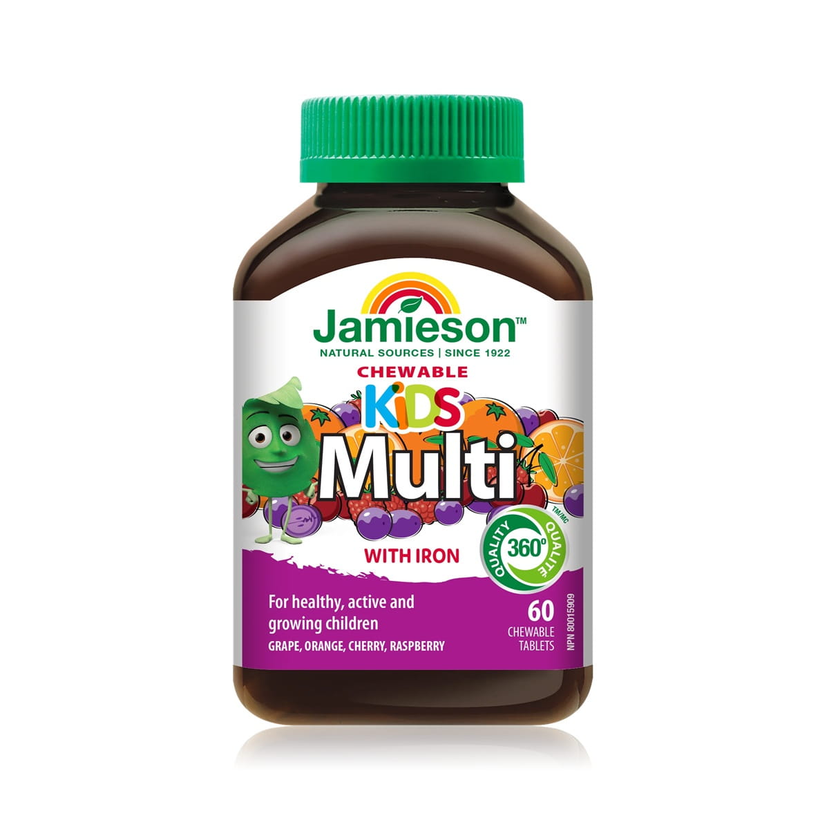 Product label for Jamieson Kids Chewable Multivitamin with Iron (60 chewable tablets) EN
