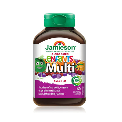 Product label for Jamieson Kids Chewable Multivitamin with Iron (60 chewable tablets) FR