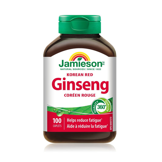 Product label for Jamieson Korean Red Ginseng (100 caplets)