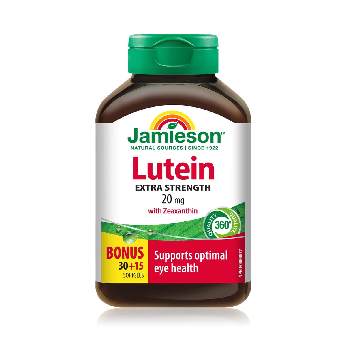 Product label for Jamieson Lutein Extra Strength with Zeaxanthin (45 softgels) EN