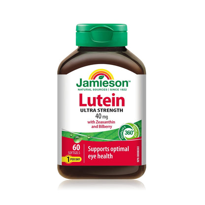 Product label for Jamieson Lutein Ultra Strength with Zeaxanthin & Bilberry (60 softgels) EN