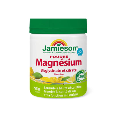 Product label for Jamieson Magnesium Bisglycinate Plus Citrate Powder (228 grams) FR
