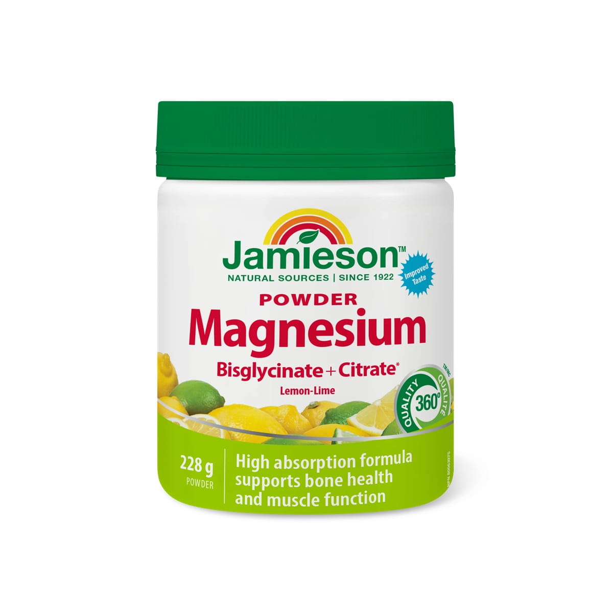 Product label for Jamieson Magnesium Bisglycinate Plus Citrate Powder (228 grams) EN