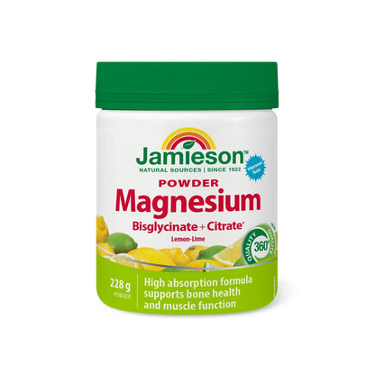 Product label for Jamieson Magnesium Bisglycinate Plus Citrate Powder (228 grams) EN