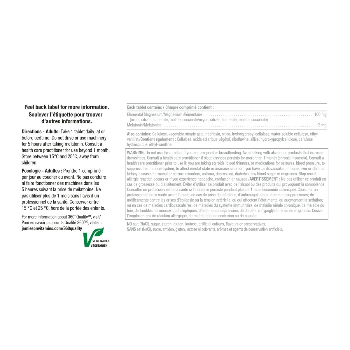Directions, ingredients, warnings for Jamieson Magnesium Night (100 tablets)