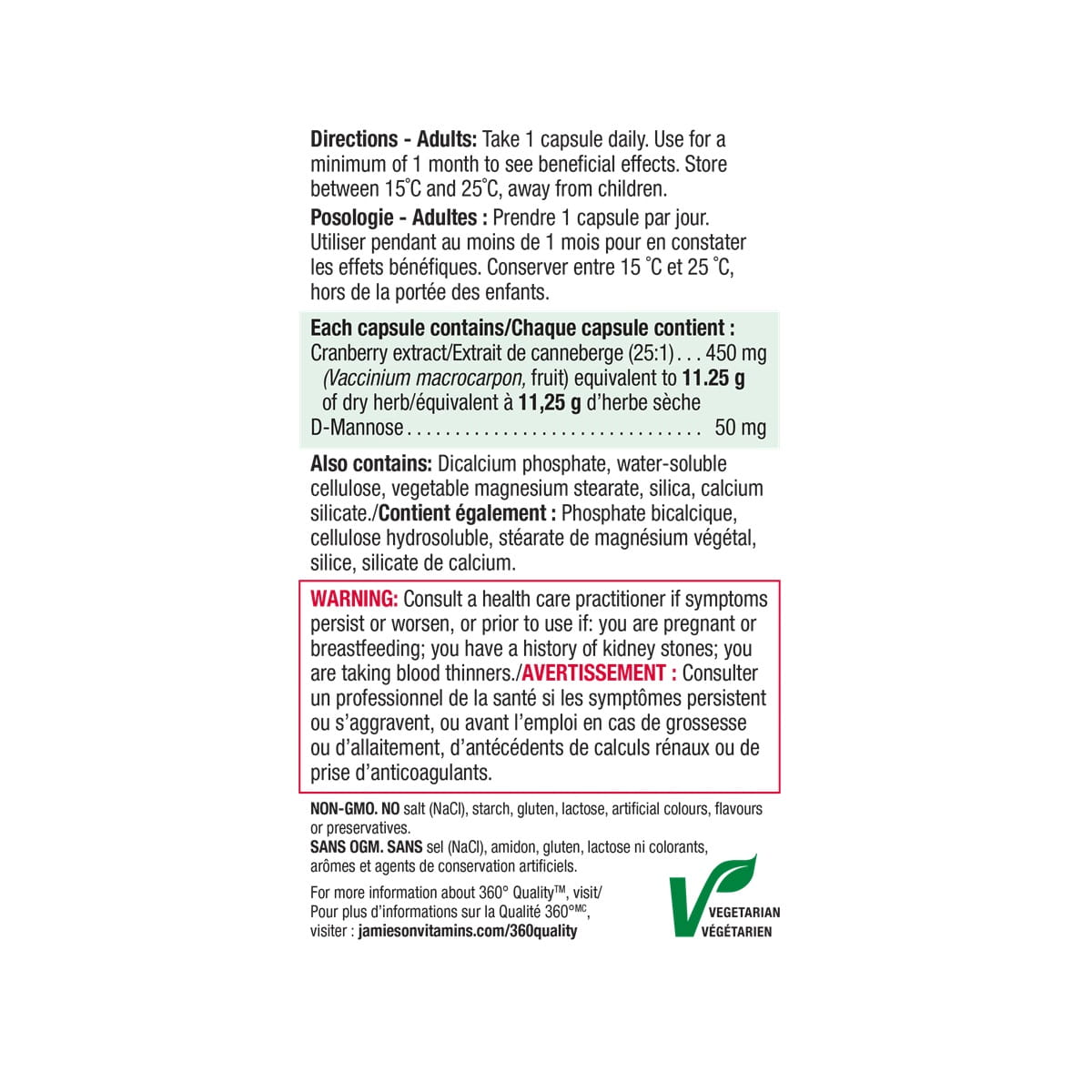 Directions, ingredients, warnings for Jamieson Max Concentrate Cranberry Complex (100 capsules)