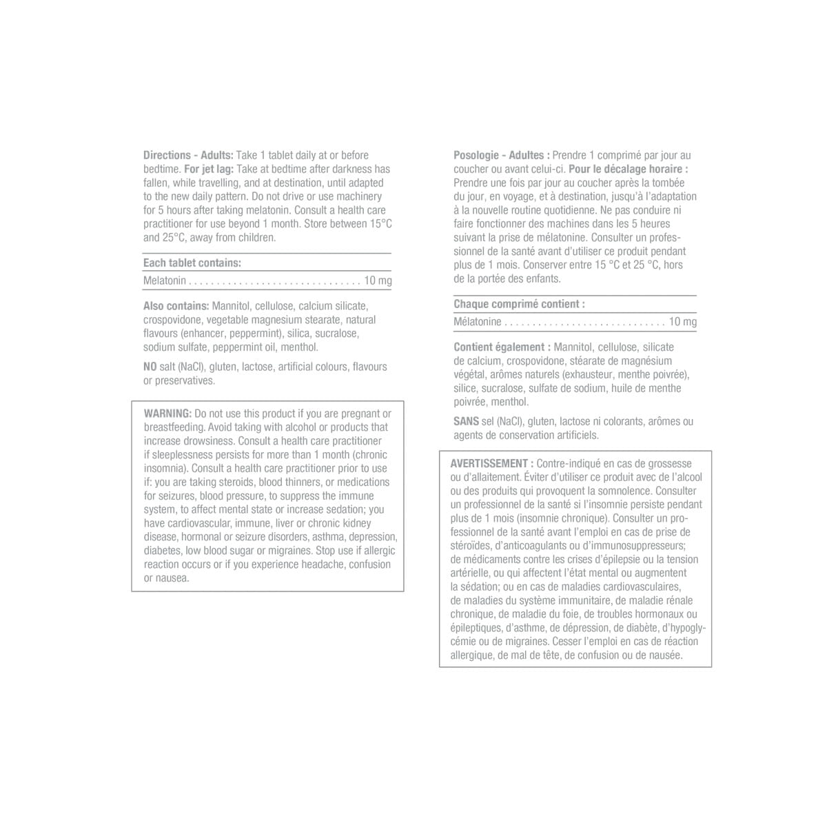 Directions, ingredients, warnings for Jamieson Melatonin 10 mg Max Strength Fast Dissolving (60 sublingual tablets)