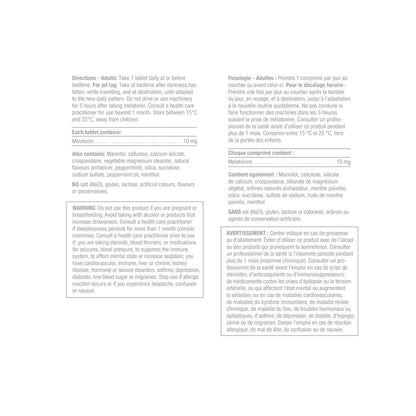 Directions, ingredients, warnings for Jamieson Melatonin 10 mg Max Strength Fast Dissolving (60 sublingual tablets)