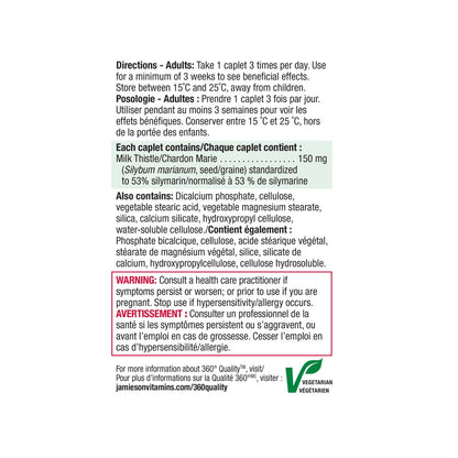 Directions, ingredients, warnings for Jamieson Milk Thistle (90 caplets)