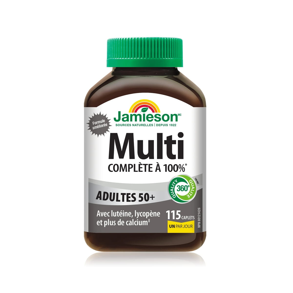 Product label for Jamieson Multi 100% Complete Vitamin for Adults 50+ (115 caplets) FR
