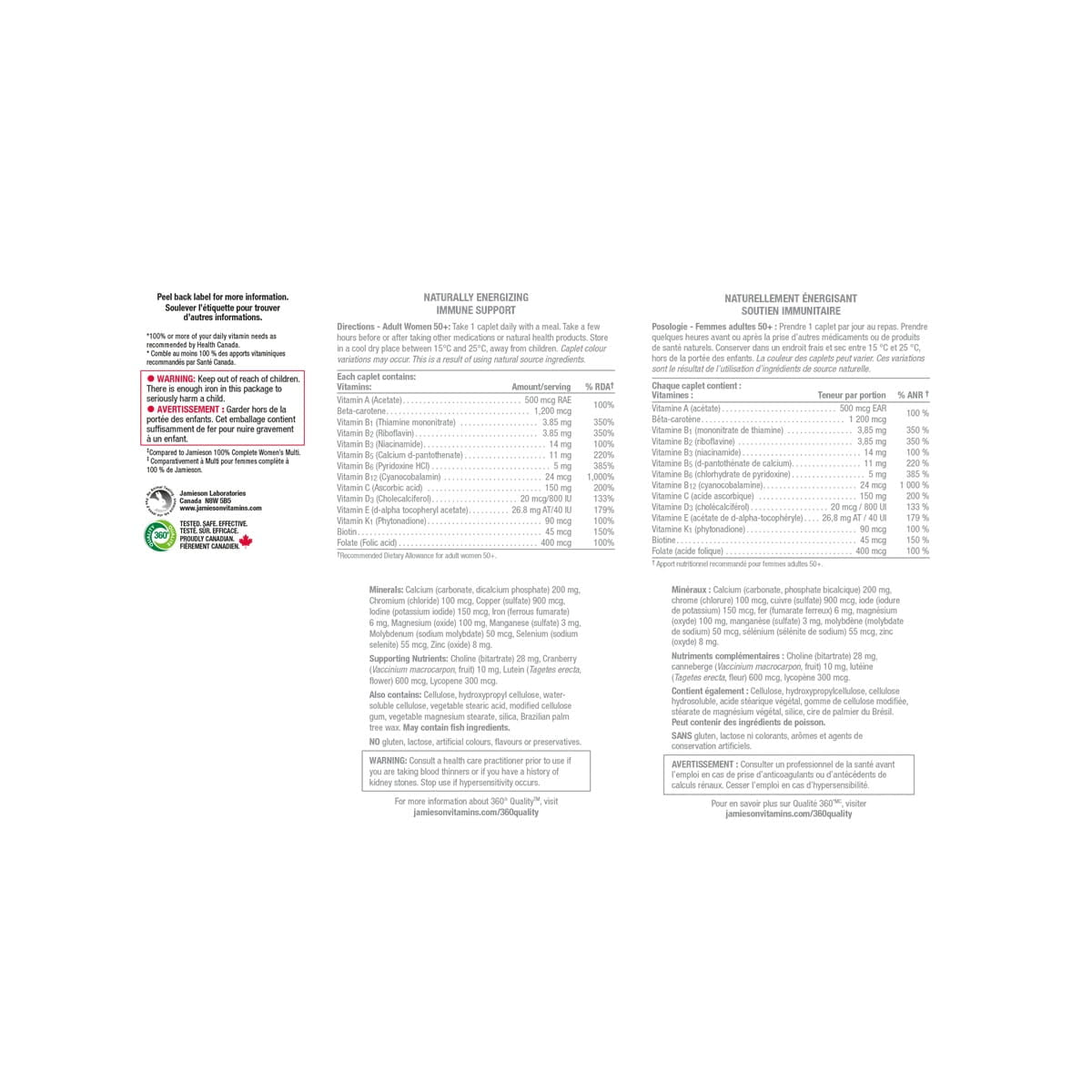 Directions, ingredients, warnings for Jamieson Multi 100% Complete Vitamin for Women 50+ (115 caplets)