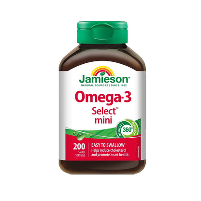 Product label for Jamieson Omega-3 Select Mini (200 softgels) EN