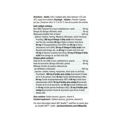 Directons, ingredients for Jamieson Omega 3-6-9 (200 softgels)