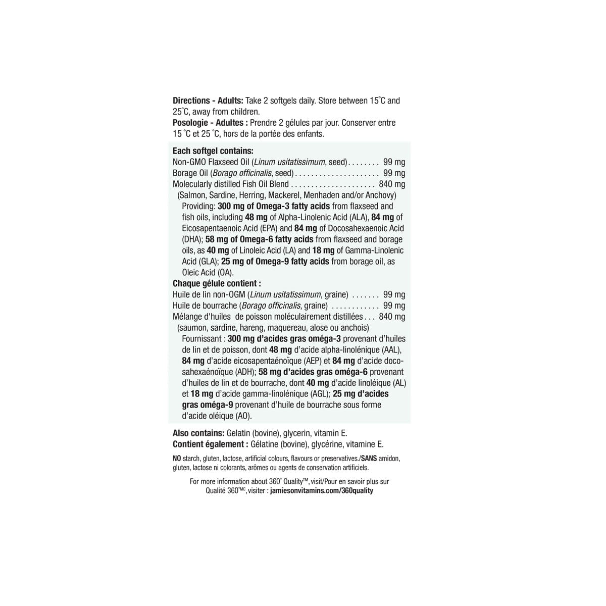 Directions, ingredients for Jamieson Omega 3-6-9 (280 softgels)