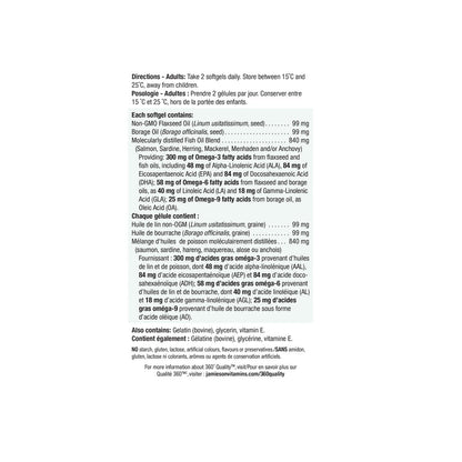 Directions, ingredients for Jamieson Omega 3-6-9 (280 softgels)