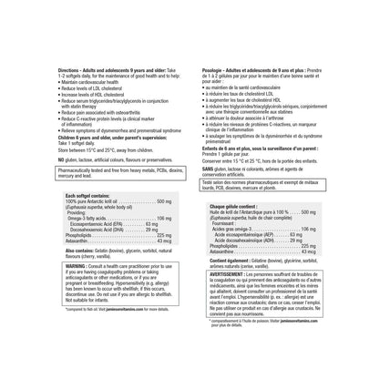 Directions, ingredients, warnings for Jamieson Omega Complete Krill 500 mg (60 softgels)