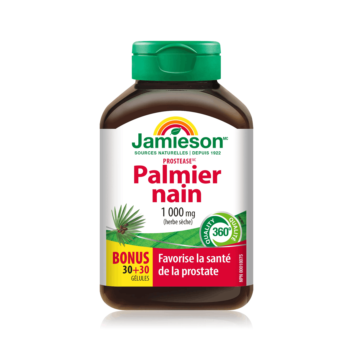 Product label for Jamieson Prostease Saw Palmetto 1000 mg (60 softgels) FR