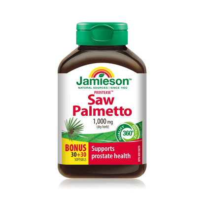 Product label for Jamieson Prostease Saw Palmetto 1000 mg (60 softgels) EN