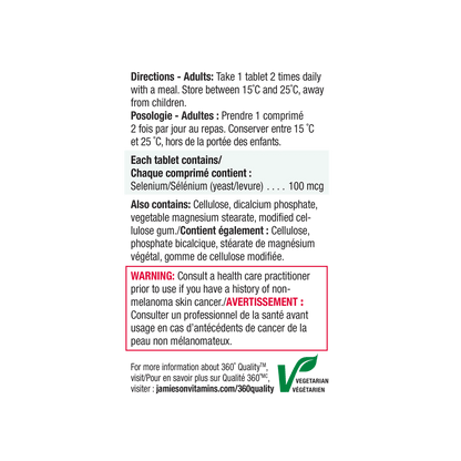 Directions, ingredients, warnings for Jamieson Selenium 100 mcg (100 tablets)