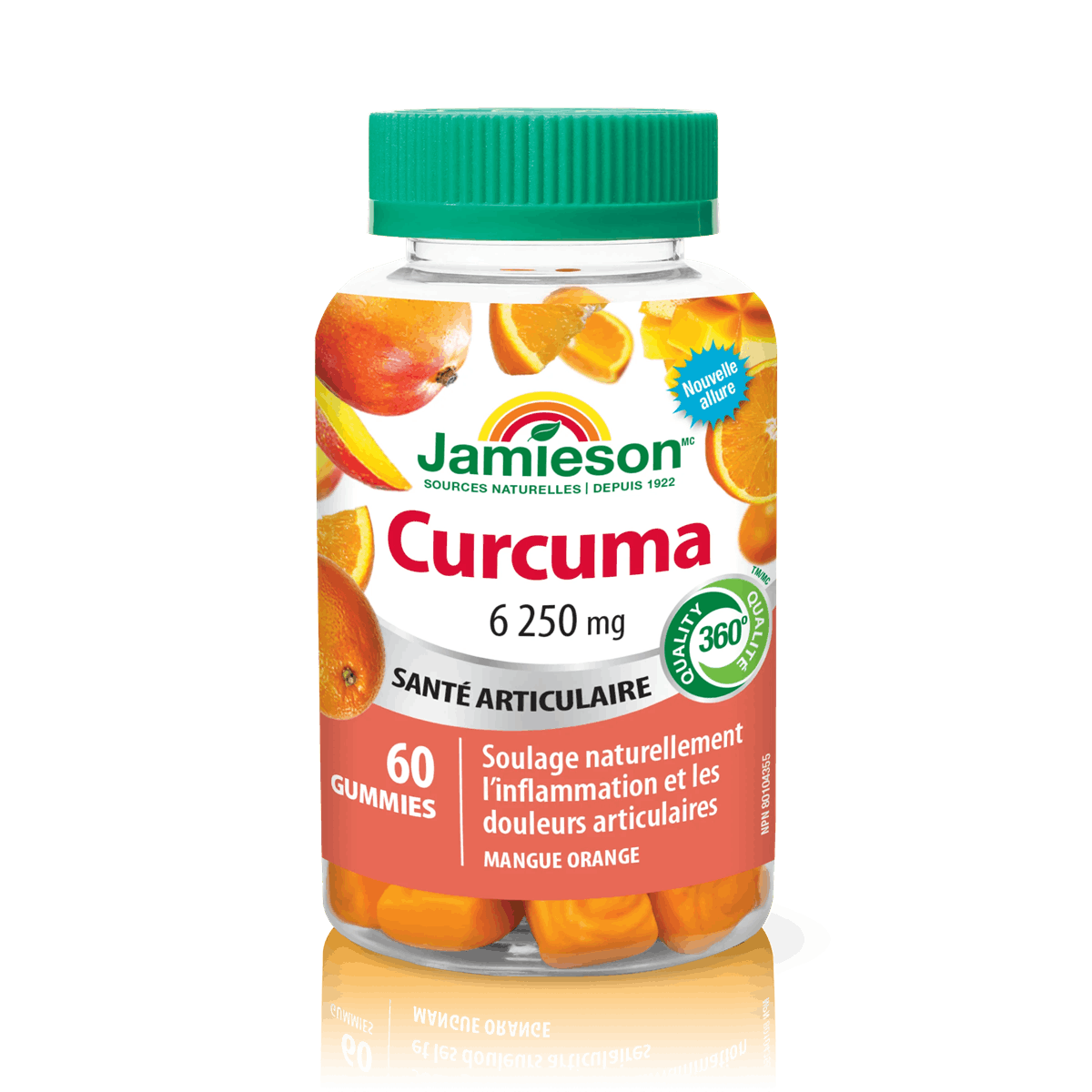 Product label for Jamieson Turmeric Supplement Mango Gummies (60 Gummies) FR