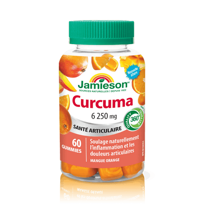 Product label for Jamieson Turmeric Supplement Mango Gummies (60 Gummies) FR