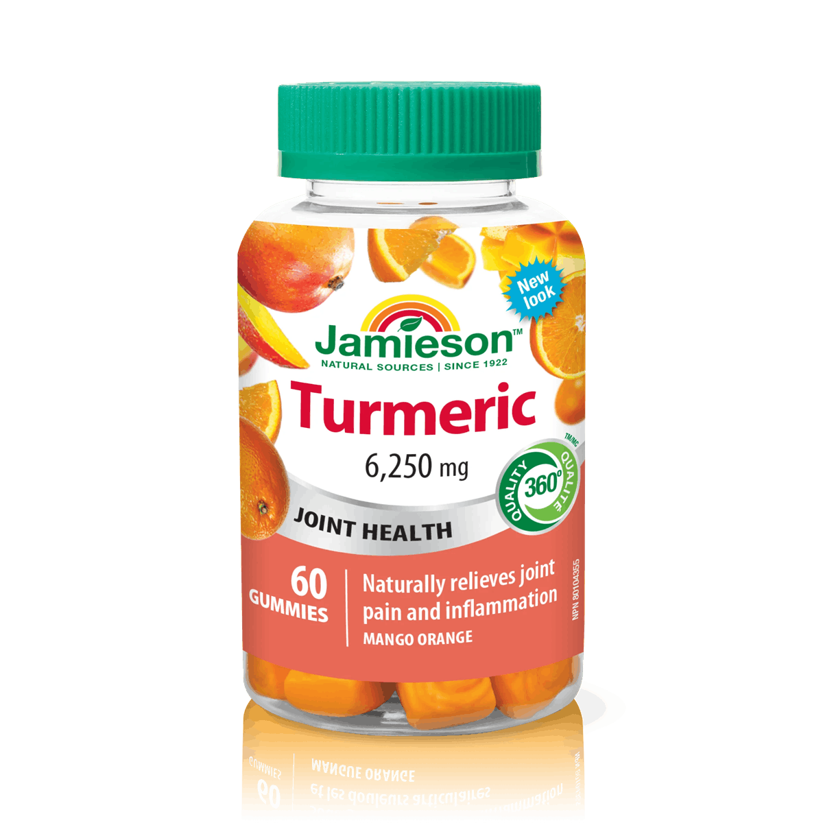 Product label for Jamieson Turmeric Supplement Mango Gummies (60 Gummies) EN
