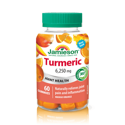 Product label for Jamieson Turmeric Supplement Mango Gummies (60 Gummies) EN