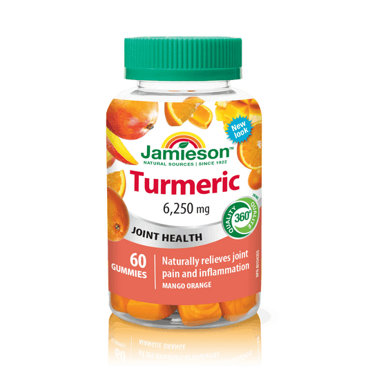 Product label for Jamieson Turmeric Supplement Mango Gummies (60 Gummies) EN
