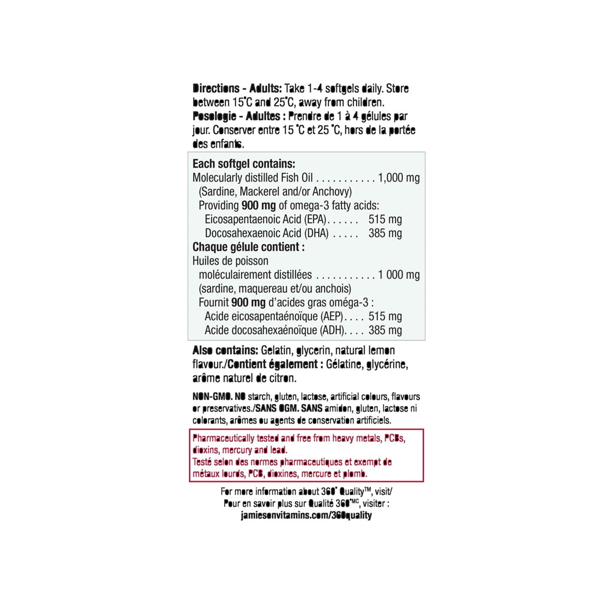 Directions, ingredients, warnings for Jamieson Ultra Strength Omega-3 No Fishy Aftertaste (75 softgels)