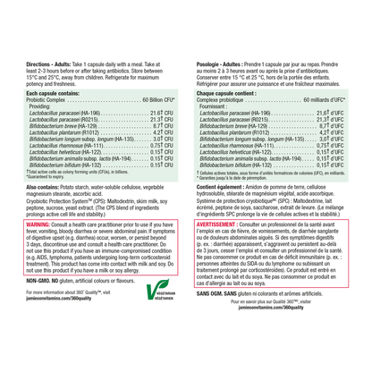 Directions, ingredients, warnings for Jamieson Ultra Strength Probiotic 60 Billion CFU (24 capsules)