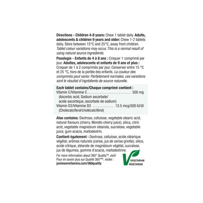 Directions, ingredients for Jamieson Vitamin C 500 mg + D3 500 IU (75 tablets)