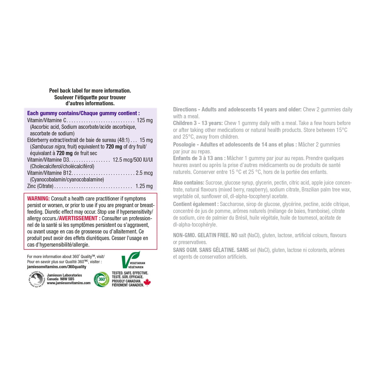 Directions, ingredients, warnings for Jamieson Vitamin C + Immune Shield (60 gummies)