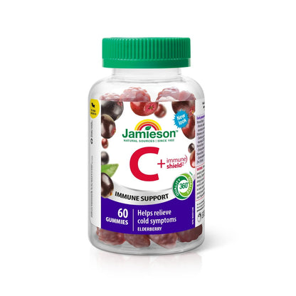 Product label for Jamieson Vitamin C + Immune Shield (60 gummies) EN