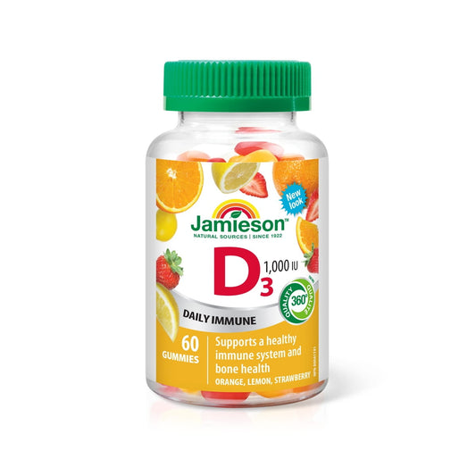 Product label for Jamieson Vitamin D3 1000 IU Gummies (60 gummies) EN