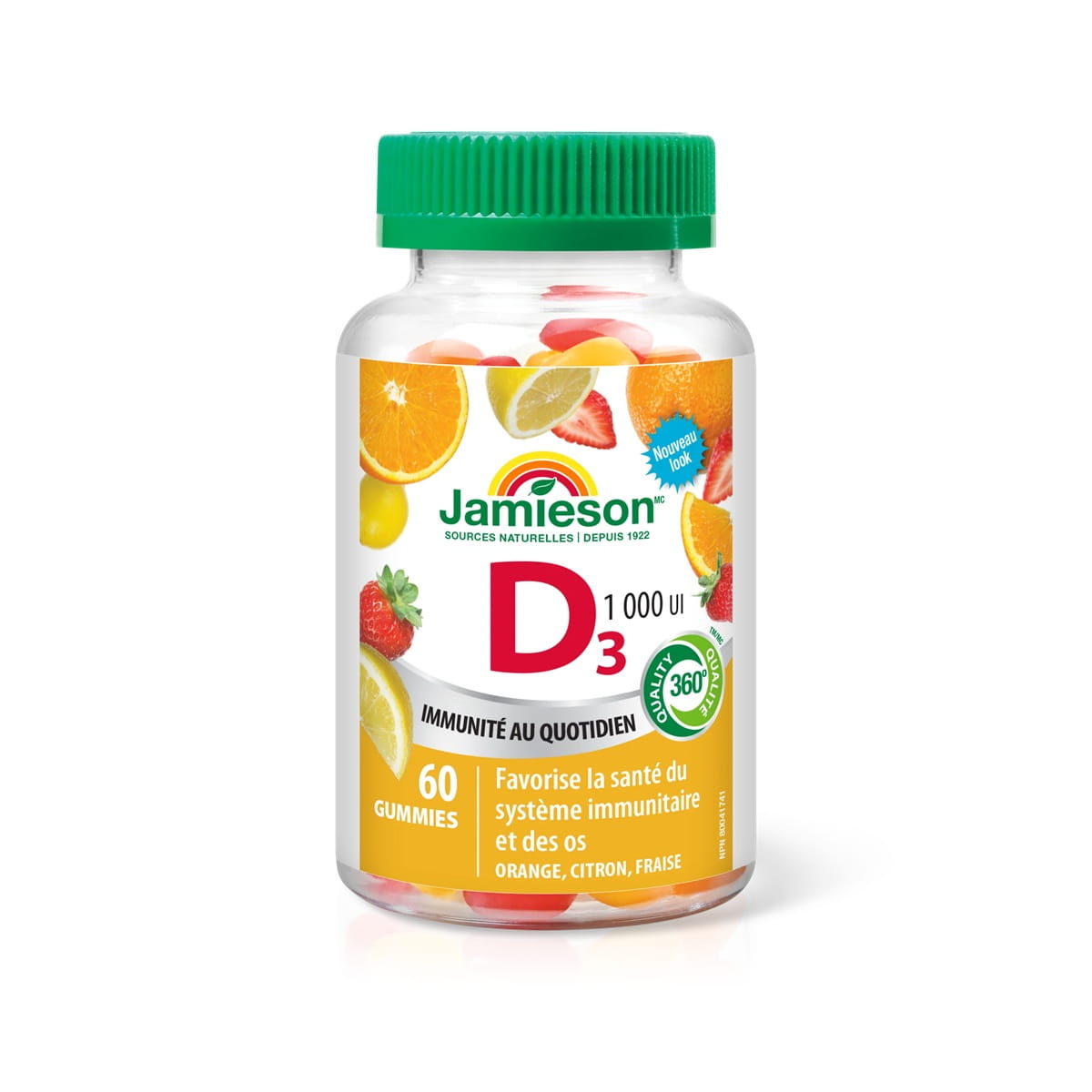 Product label for Jamieson Vitamin D3 1000 IU Gummies (60 gummies) FR