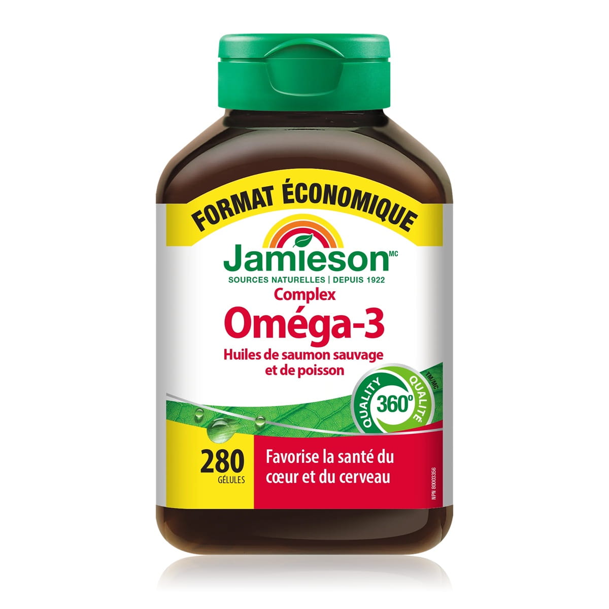 Product label for Jamieson Wild Salmon and Fish Oil Omega-3 Complex (280 softgels) FR