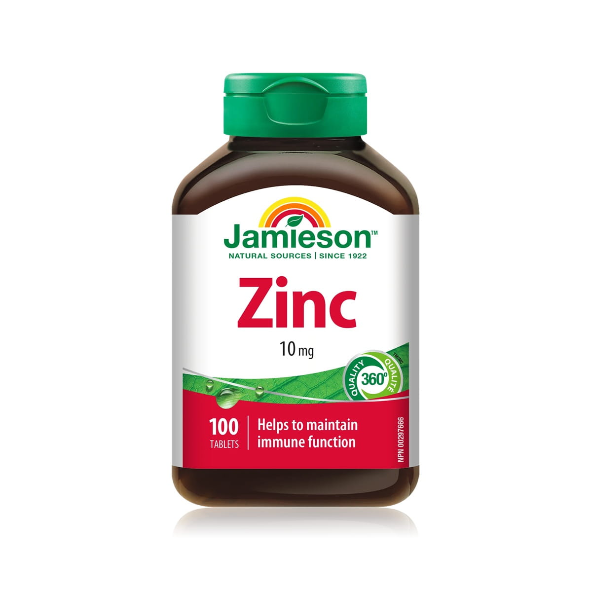 Product label for Jamieson Zinc 10 mg (100 tablets) EN