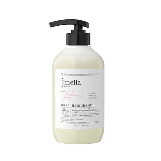 Product label for Jmella in France Blooming Peony Hair Shampoo (500 mL)