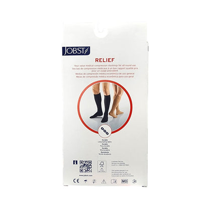 Description and features for Jobst Relief Compression Socks 15-20 mmHg - Knee High / Open Toe / Beige (Small)