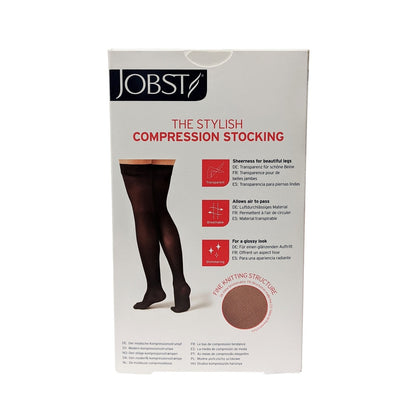 Description for Jobst UltraSheer Compression Stockings 15-20 mmHg - Thigh High / Silicone Dot Band / Closed Toe / Black (Medium)