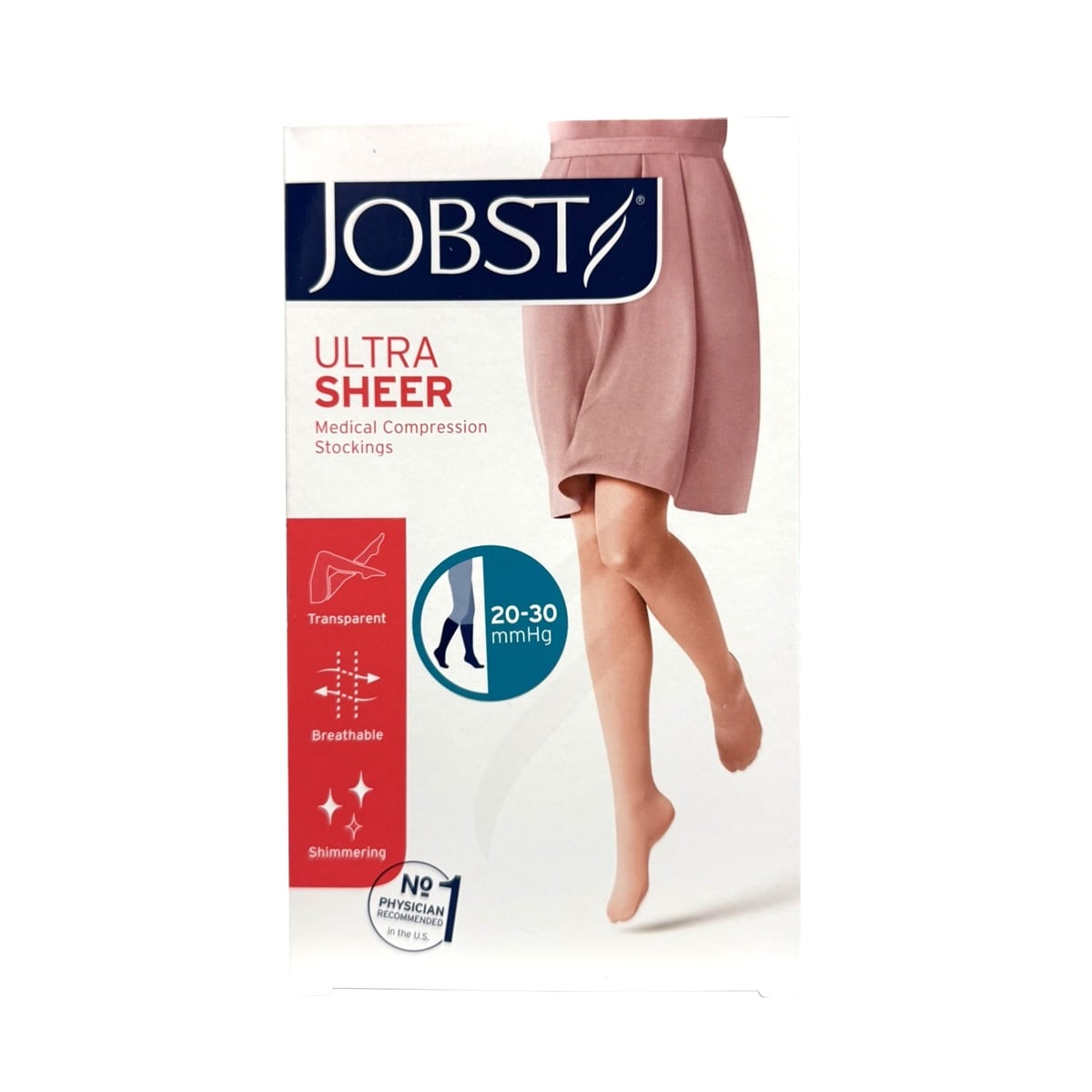 Product label for Jobst UltraSheer Compression Stockings 20-30 mmHg - Knee High / Closed Toe / Black (Medium)