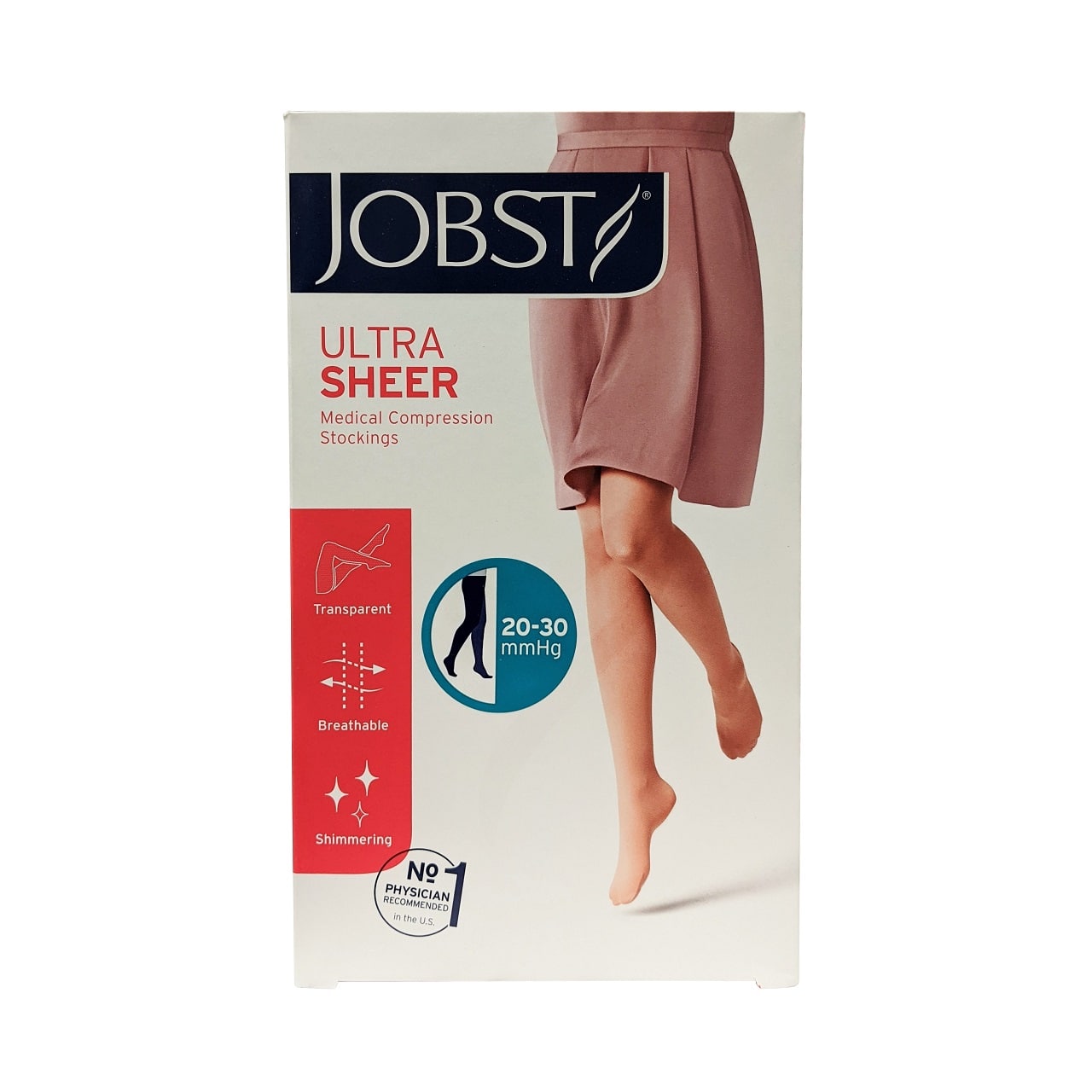 Product label for Jobst UltraSheer Compression Stockings 20-30 mmHg - Pantyhose / Closed Toe / Natural (Small)